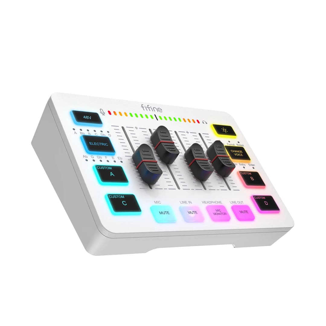 ميكسر USB للألعاب من FIFINE مع 4 قنوات/واجهة ميكروفون XLR/إضاءة RGB، ميكسر صوت لبث الألعاب AmpliGame SC3W