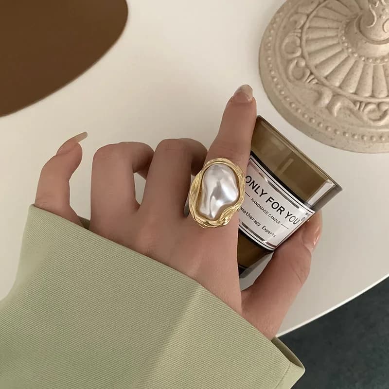 LATS New Design Starfish Pearl Ring Shape Gold Color Adjustable Rings For Women Korean Fashion Jewelry Party Luxury Accessory - 3