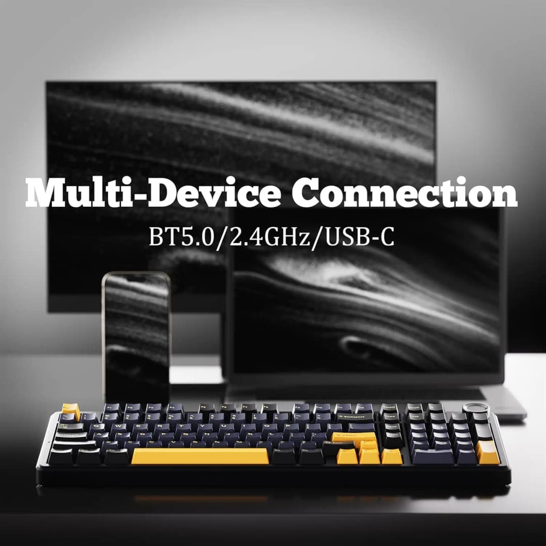 لوحة مفاتيح ميكانيكية للألعاب AULA F99PRO، 99 مفتاح، وضع ثلاثي لاسلكي، مفاتيح قابلة للتبديل السريع، هيكل Gasket، مع مقبض تحكم الوسائط - 2