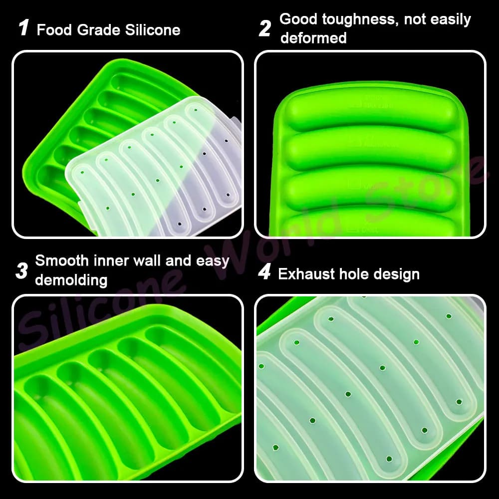 Silicone World DIY Silicone Sausage Molds With Lid Baby Complementary Food Baked and Steamed Ham Hot Dog Making Mold Baking Tool - 5