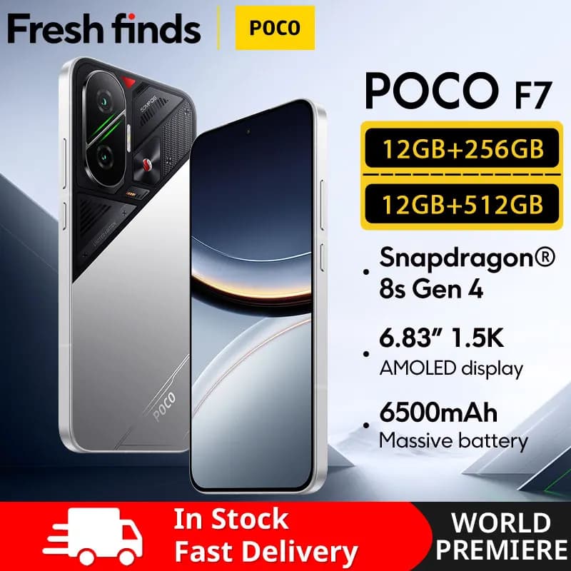 هاتف POCO F7 إصدار عالمي 256 جيجابايت 512 جيجابايت معالج Snapdragon® 8s الجيل 4 شاشة 6.83 بوصة 1.5K AMOLED بطارية 6500 مللي أمبير lP68 NFC شحن سريع 90 واط