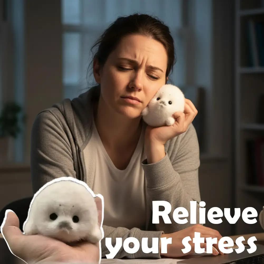 Cute Little Seal Plush Keychain Soft Fluffy Stuffed Animal Pendant Stress Relief Fidget Toy Portable Kawaii Gift for Kid & Adult - 3