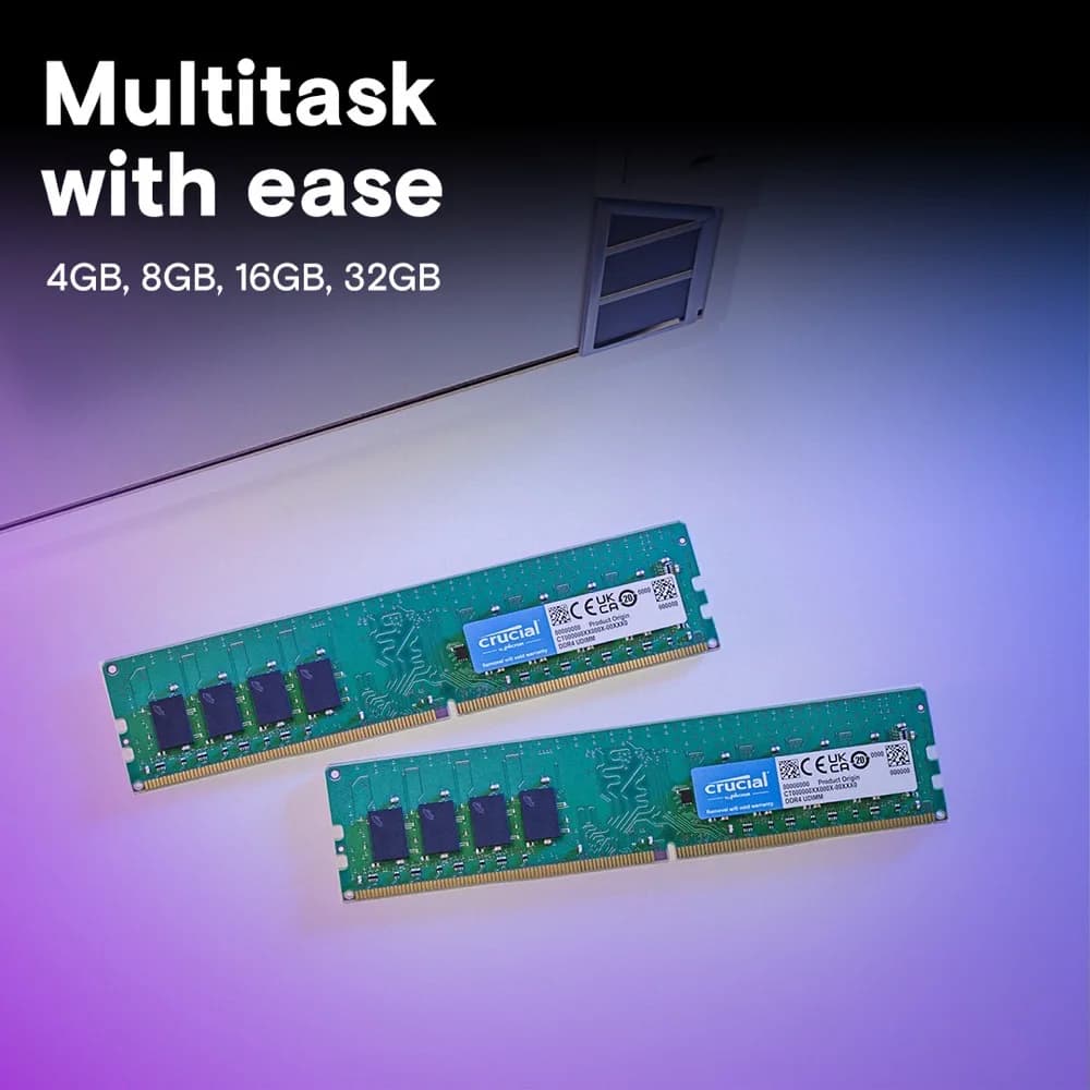 ذاكرة رام كروشيال DDR4 بسعة 4/8/16/32 جيجابايت بتردد 2133/2400/2666/3200 ميجاهرتز لذاكرة سطح المكتب UDIMM 288-Pin متوافقة مع إنتل وAMD رايزن - 3