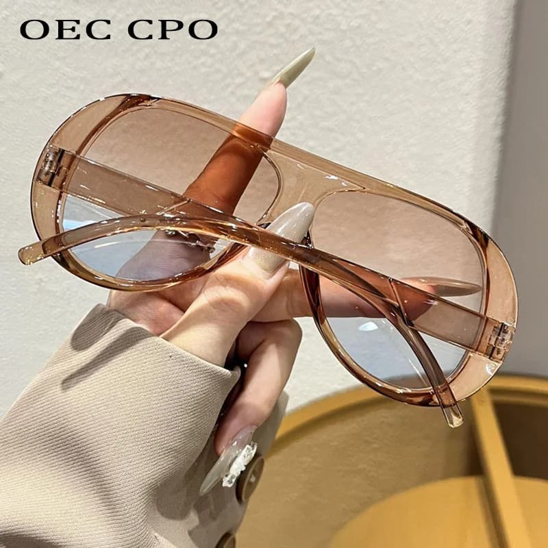 نظارات شمسية نسائية من OEC CPO بإطار كبير مزدوج الجسور طراز الطيار UV400 نظارات شمسية كلاسيكية برتقالية صفراء - 5