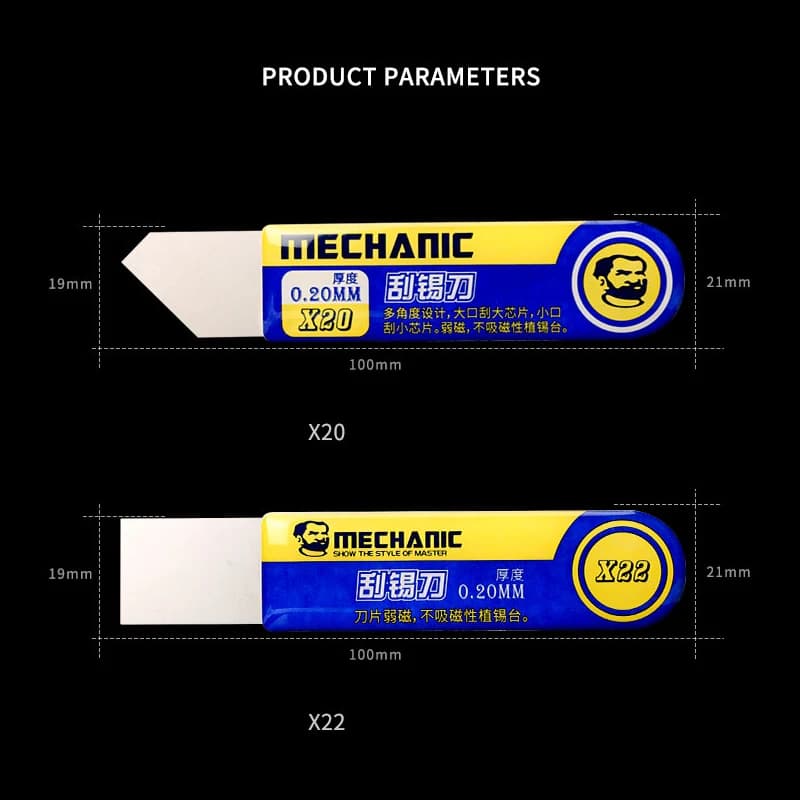MECHANIC X20/X22 High Toughness Tin Scraper Solder Paste Scraping Knife for Mobile Phone Repair Tools Thickness 0.2mm - 4
