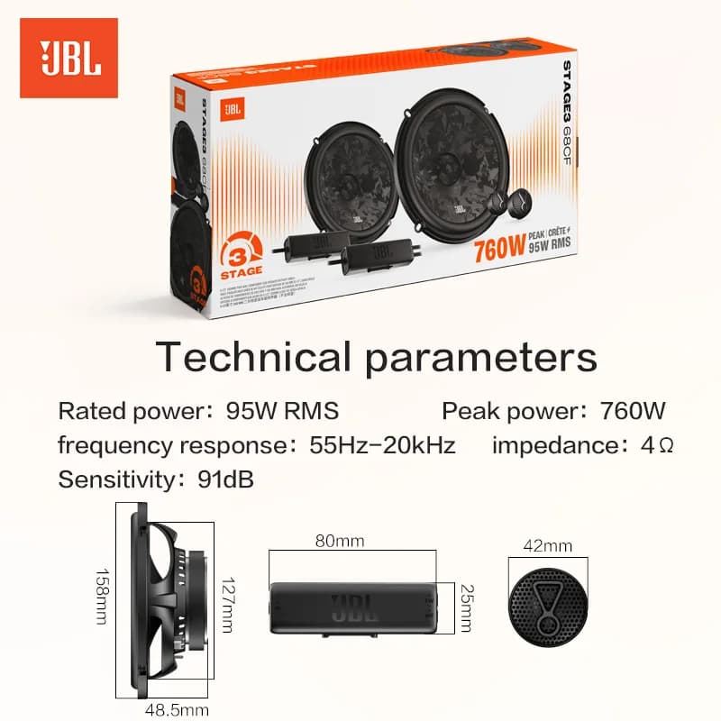 سماعة سيارة JBL مقاس 6.5 بوصة، سماعة مكونة، طاقة خرج 760 واط، سماعة باس للسيارة، تويتر، سماعة ستيريو منتصف المدى، سماعة سيارة - 5