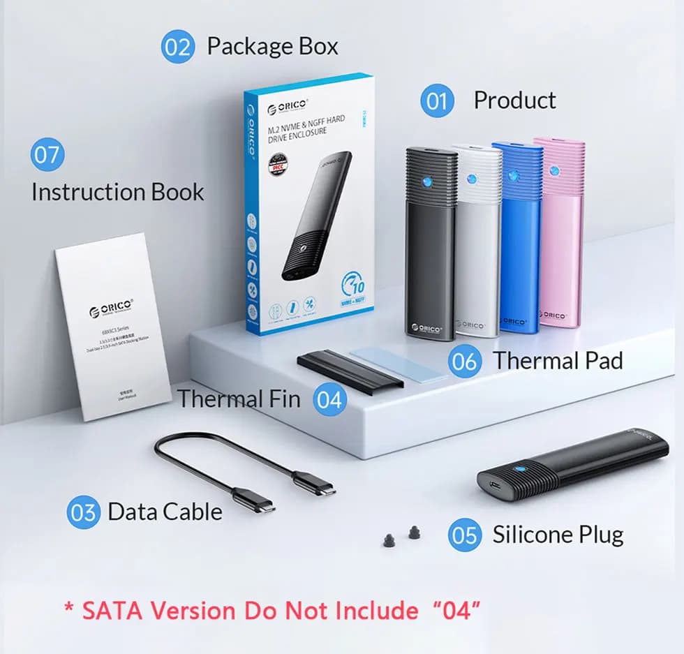 ORICO علبة M2 SSD NVMe NGFF بسرعة 10 جيجابت/ثانية علبة PCIe M.2 SSD محمولة محول خارجي USB C 3.2Gen2 مع مبرد حراري معدني - 6
