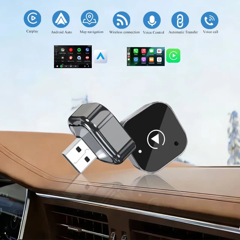 محول Carplay Android Auto اللاسلكي 2 في 1 صندوق صغير ذكي تشغيل فوري واي فاي بلوتوث اتصال تلقائي لتويوتا وفولكس فاجن وبيجو ومازدا وفورد - 2