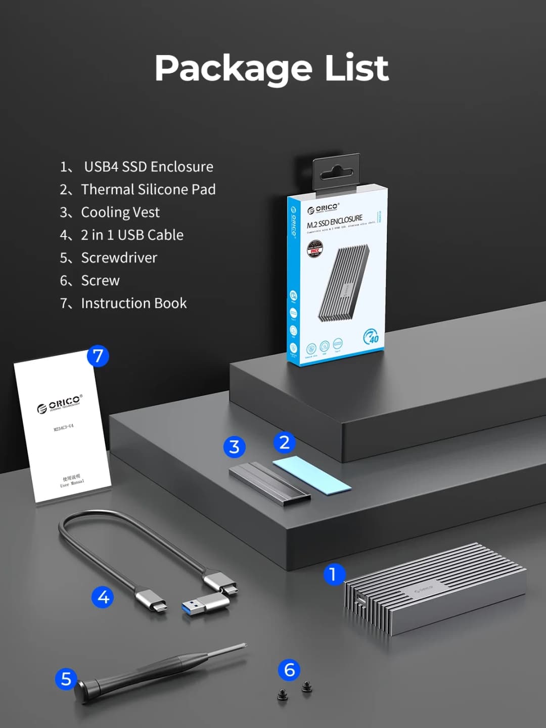 ORICO NVMe M.2 SSD Enclosure USB4 40Gbps PCIe3.0x4 20Gbps 10Gbps M.2 External Case Compatible with Thunderbolt 3/4 USB3.2/3.1 - 6