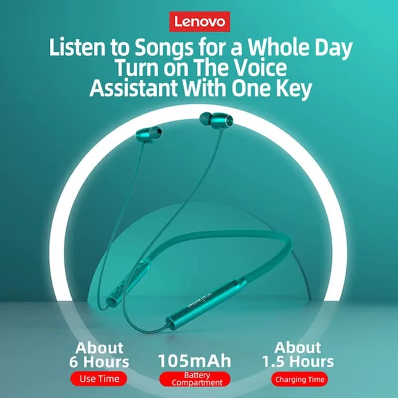 سماعات بلوتوث أصلية من لينوفو HE05X سماعات أذن مقاومة للماء مع صوت HIFI سماعات رياضية مع شريط مغناطيسي حول الرقبة - 4