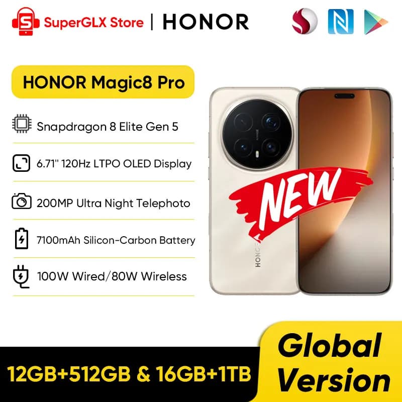 Global Version HONOR Magic8 Pro Snapdragon 8 Elite Gen 5 6.71'' 120Hz OLED Display 7100mAh 100W SuperCharge Magic 8 Pro Phones