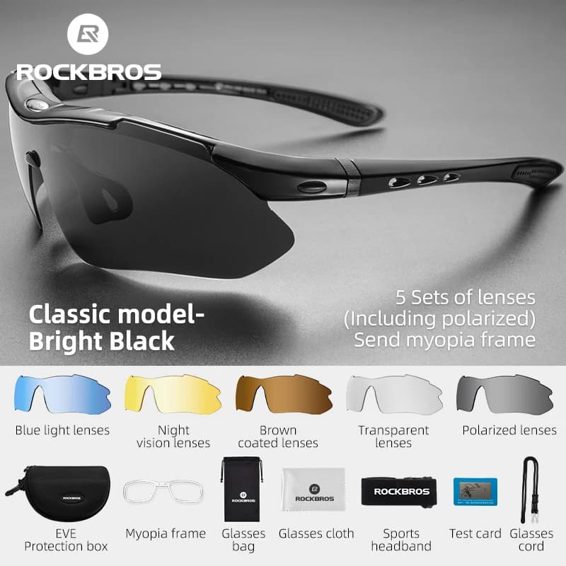 نظارات ROCKBROS للدراجات الهوائية المستقطبة نظارات رياضية خارجية للدراجات الهوائية نظارات واقية للدراجات الجبلية MTB نظارات واقية للدراجات الهوائية 5/3 عدسة إكسسوارات الدراجات الهوائية