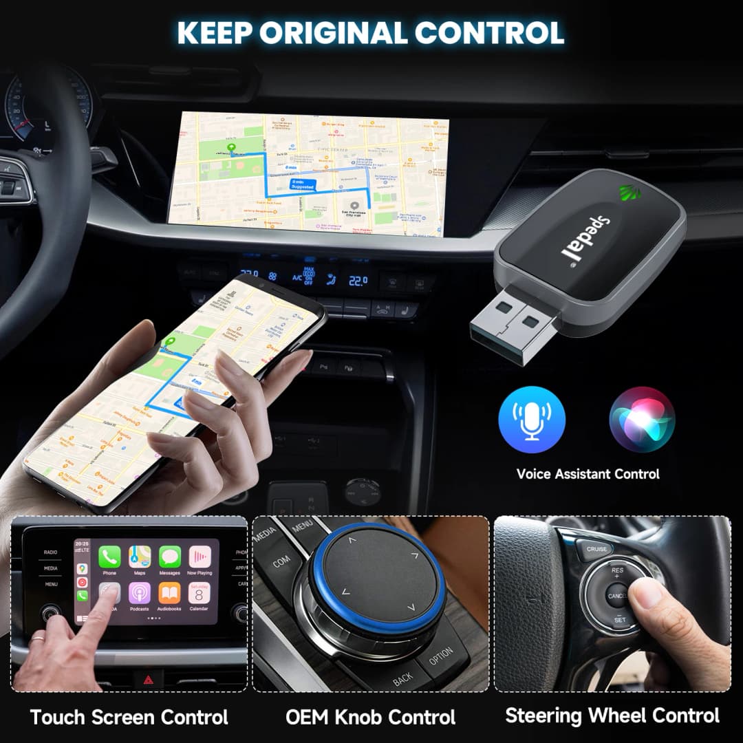 Spedal 2-in-1 Wired to Wireless CarPlay Adapter & Android Auto Wireless Adapter Plug & Play - 6