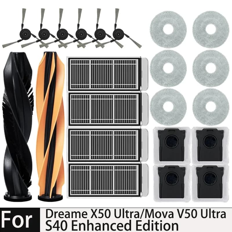 مجموعة استبدال لمكنسة Dreame MOVA V50 Ultra/X50 Ultra/X50 Master/L50 pro Ultra/L40S pro Ultra مع فرشاة رئيسية ومرشح