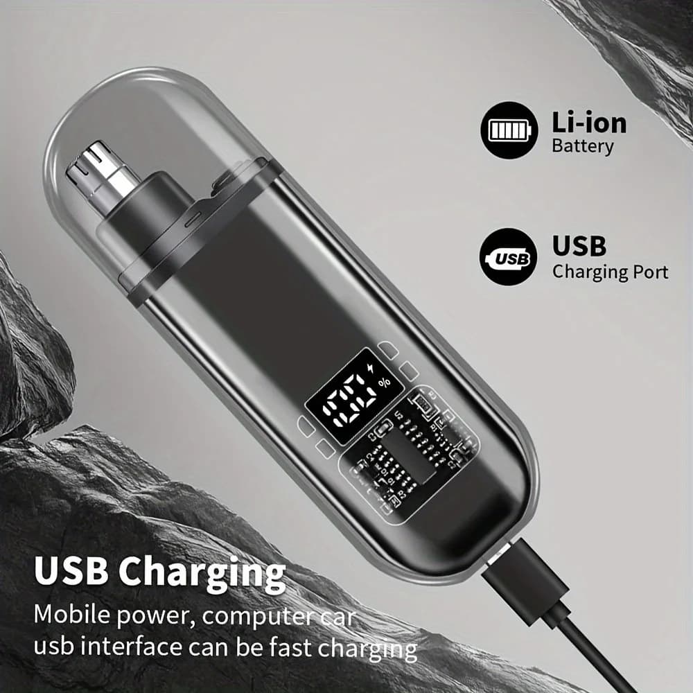 Men's Nose Hair Trimmer USB Rechargeable Electric Nose Ear Hair Clipper LED Display Portable Grooming Tool - 3