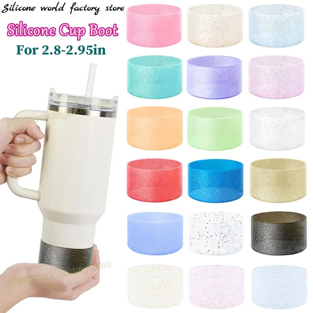 SW 7.5CM Glitter Silicone Cup Bottom Cover For Stanley 40oz/30oz Tumbler Anti-Slip Silicone Boot Sleeve 75MM Water Bottle Covers