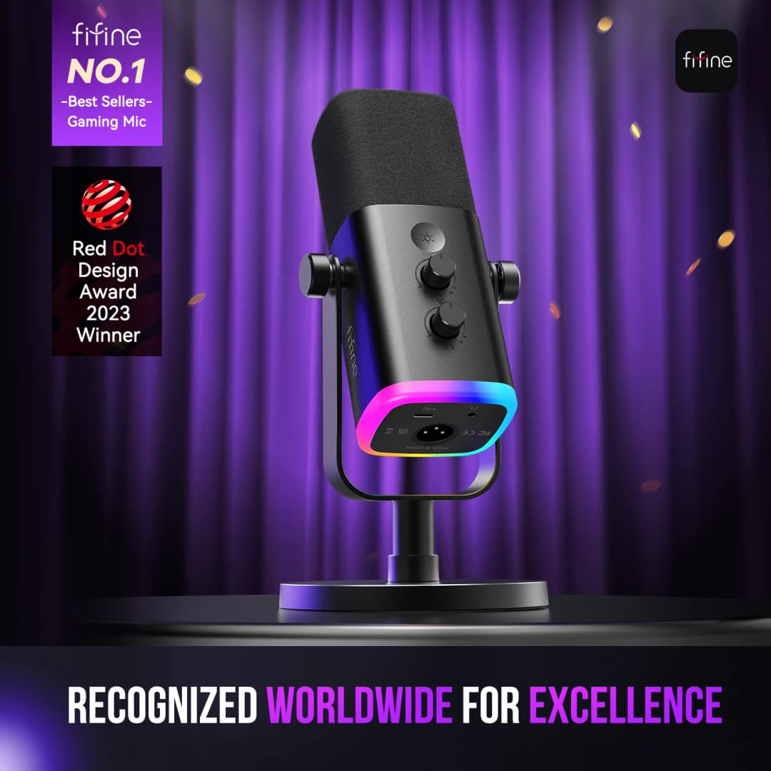 ميكروفون ديناميكي FIFINE USB/XLR، زر كتم صوت باللمس، مقبس سماعة رأس، تحكم إدخال/إخراج، لخلاط PC، PS5/4، ميكروفون ألعاب Ampligame AM8 - 6