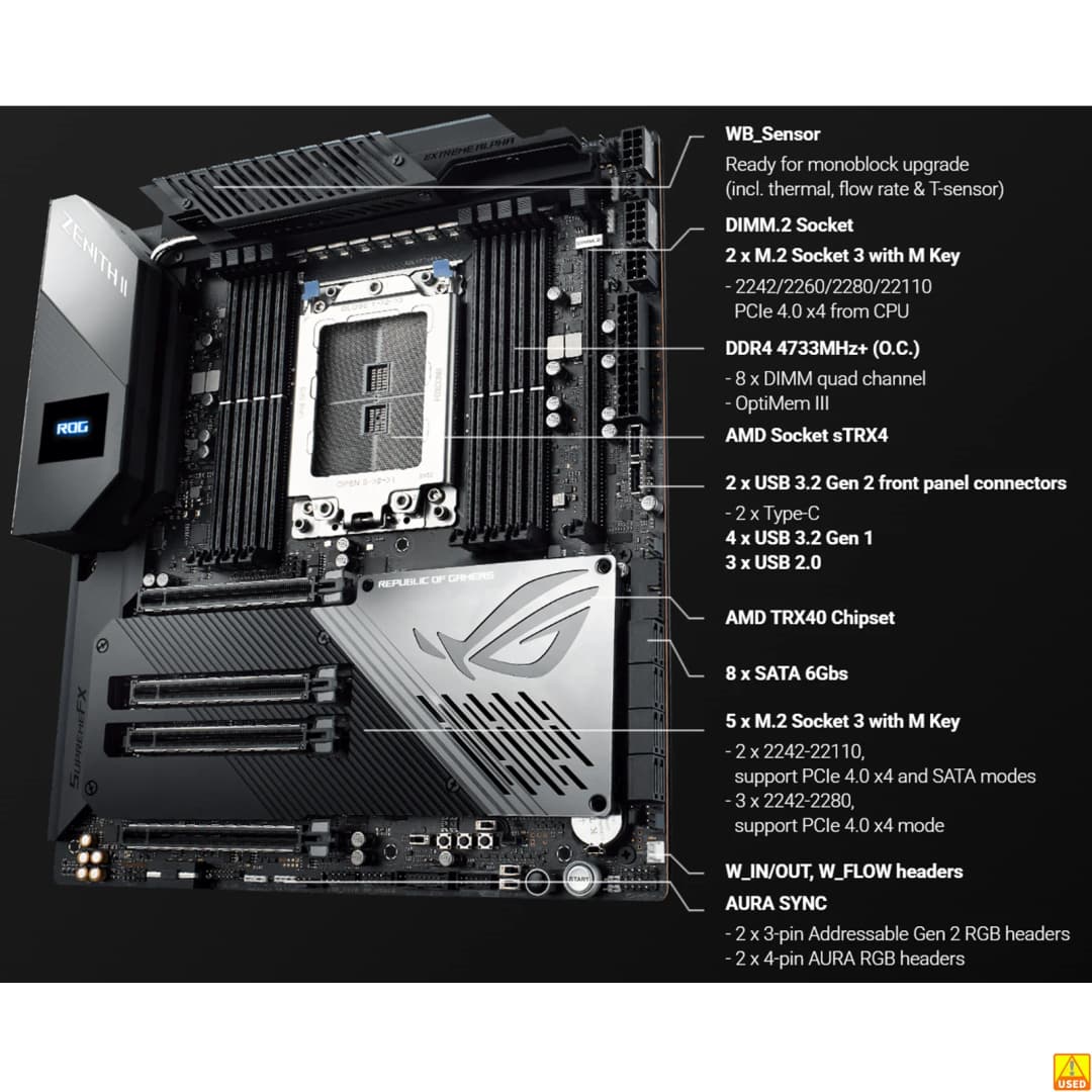 لوحة أم ASUS ROG Zenith II Extreme Alpha مقبس sTRX4 معالج CPU ذاكرة DDR4 4733(OC)  MHz شريحة TRX40 لوحة رئيسية Extended ATX - 4
