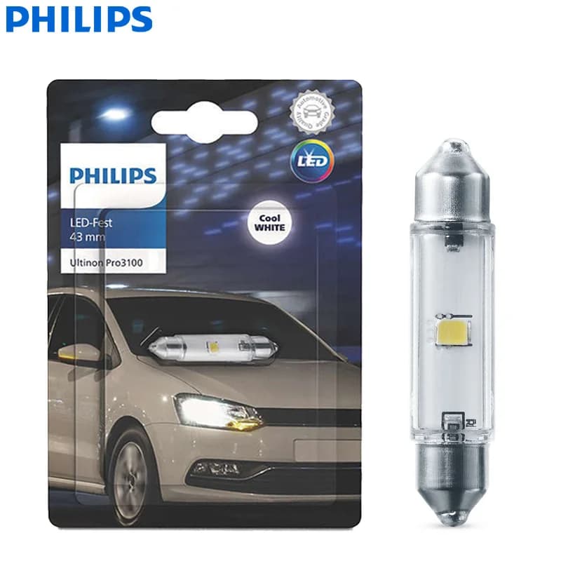 مصابيح إشارة لوحة القيادة الداخلية للسيارة من فيليبس Ultinon Pro3100 LED، C5W، 30mm، 38mm، 43mm، 6000K، أبيض بارد، طراز جديد، 1x - 5