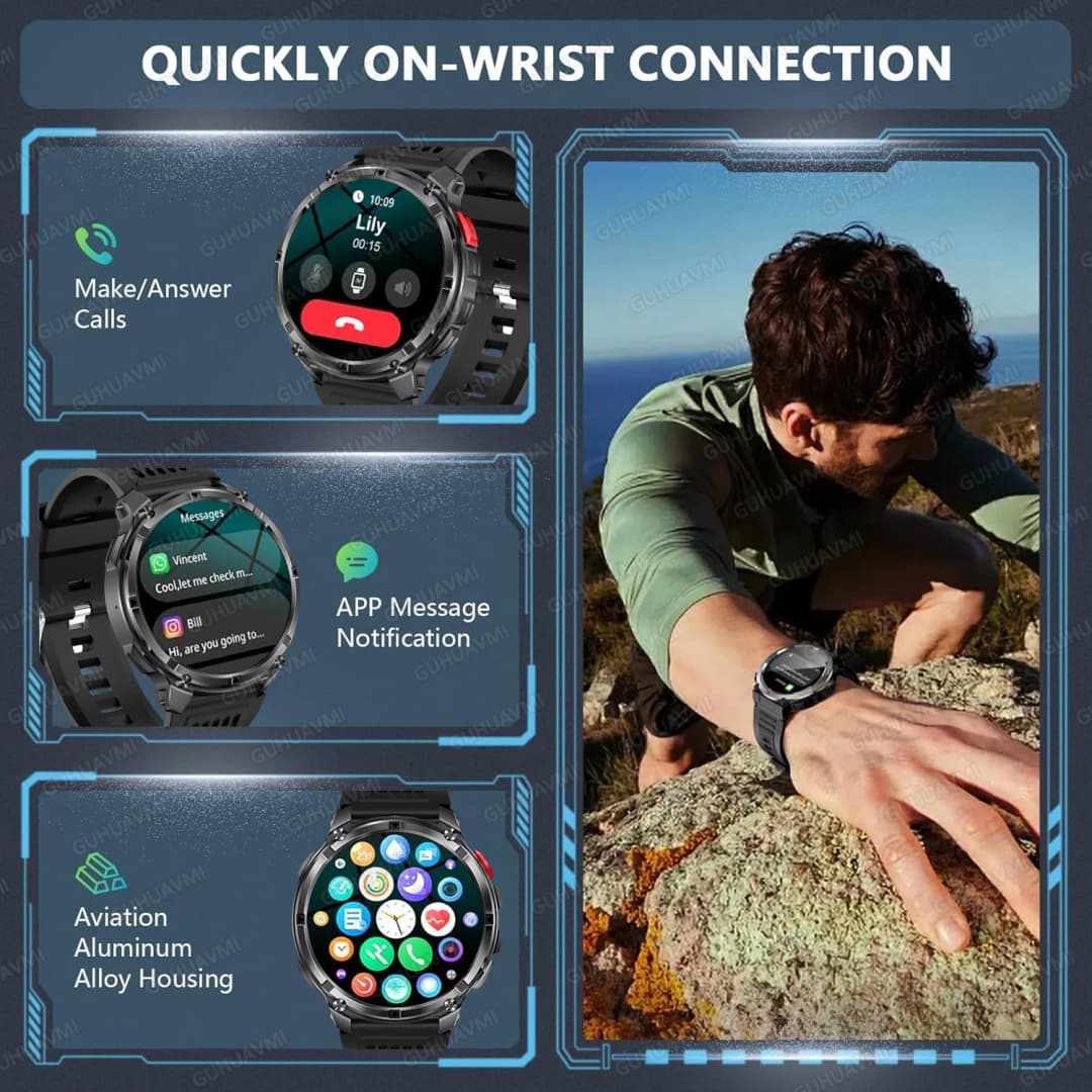 ساعة ذكية جديدة T-Rex3 Pro ببطارية 1100mAh، نظام تحديد المواقع GPS، مقاومة للماء حتى 5ATM، تتبع الرياضة والجري، بوصلة خارجية، ساعة عسكرية ذكية - 6