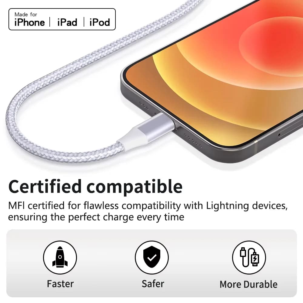 1 متر 2 متر 3 متر شحن سريع كابل يو اس بي آيفون 11 12 13 14 برو XS ماكس XR X 6S 7 8 زائد SE النايلون مضفر سلك شاحن يو اس بي كابل البيانات - 6