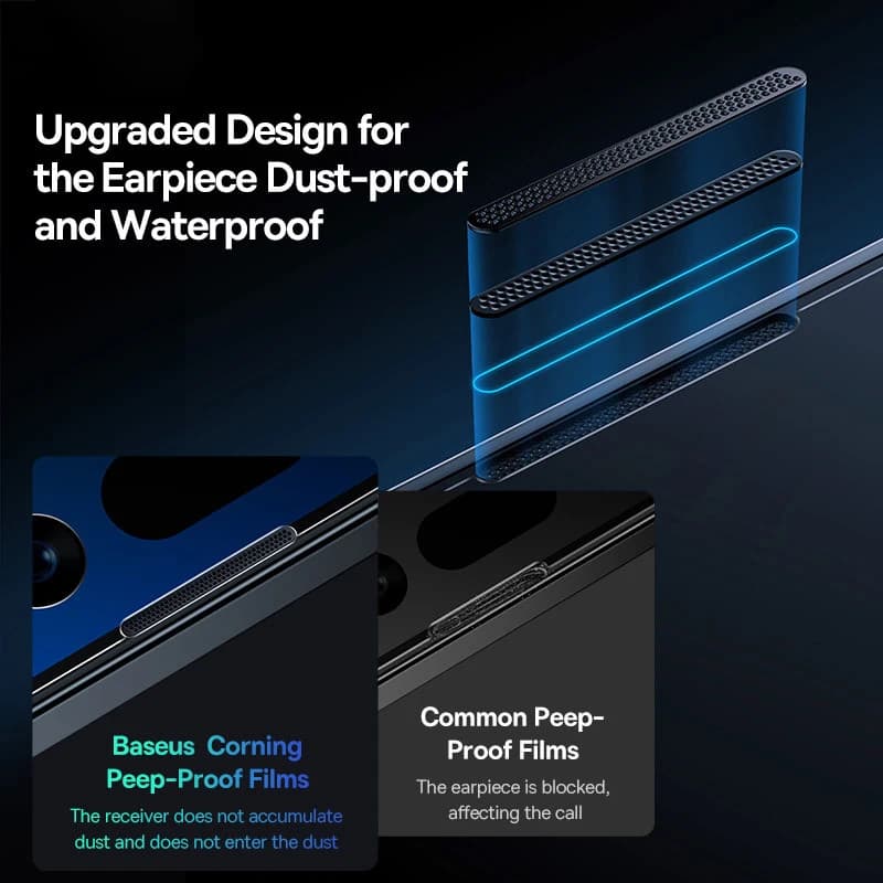 زجاج مقسى Baseus من Corning بسماكة 0.4 مم لهواتف iPhone 17 و16 و15 و14 و13 Pro Max Plus، واقي شاشة مضاد للتلصص، فيلم تثبيت تلقائي - 3