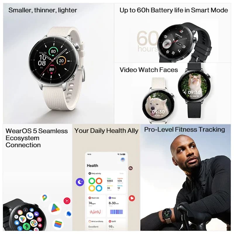 ساعة OnePlus Watch 3 الجديدة مقاس 43 ملم، إصدار عالمي، ساعة ذكية بشاشة AMOLED مقاس 1.32 بوصة، عمر بطارية يصل إلى 60 ساعة، نظام Wear OS من Google، GPS، NFC - 3