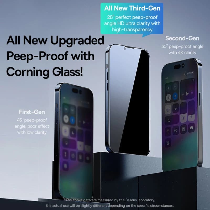 زجاج مقسى Baseus من Corning بسماكة 0.4 مم لهواتف iPhone 17 و16 و15 و14 و13 Pro Max Plus، واقي شاشة مضاد للتلصص، فيلم تثبيت تلقائي - 6