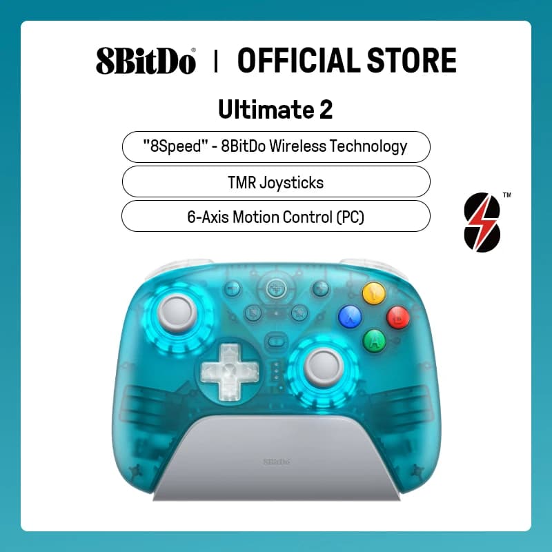 8BitDo Ultimate 2 وحدة تحكم ألعاب لاسلكية للكمبيوتر وأندرويد مع عصي تحكم TMR، زناد قابل للتبديل، تحكم بالحركة، 8 سرعات