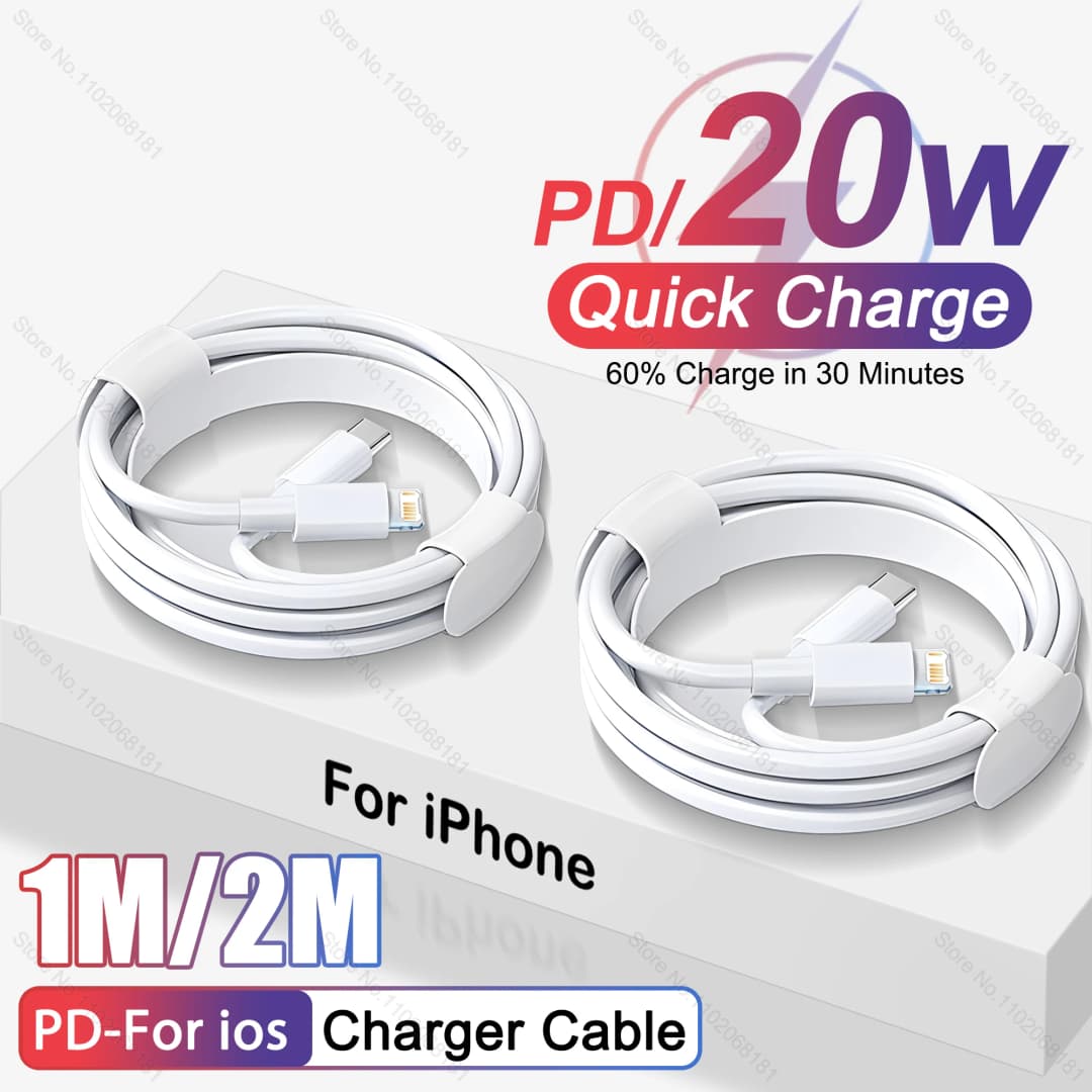 كابلات شحن سريع PD 20 واط لآيفون 14 و13 و12 و11 برو ماكس، نوع C لنظام iOS، خط بيانات 2 متر و1 متر، إكسسوارات كابل شحن سريع