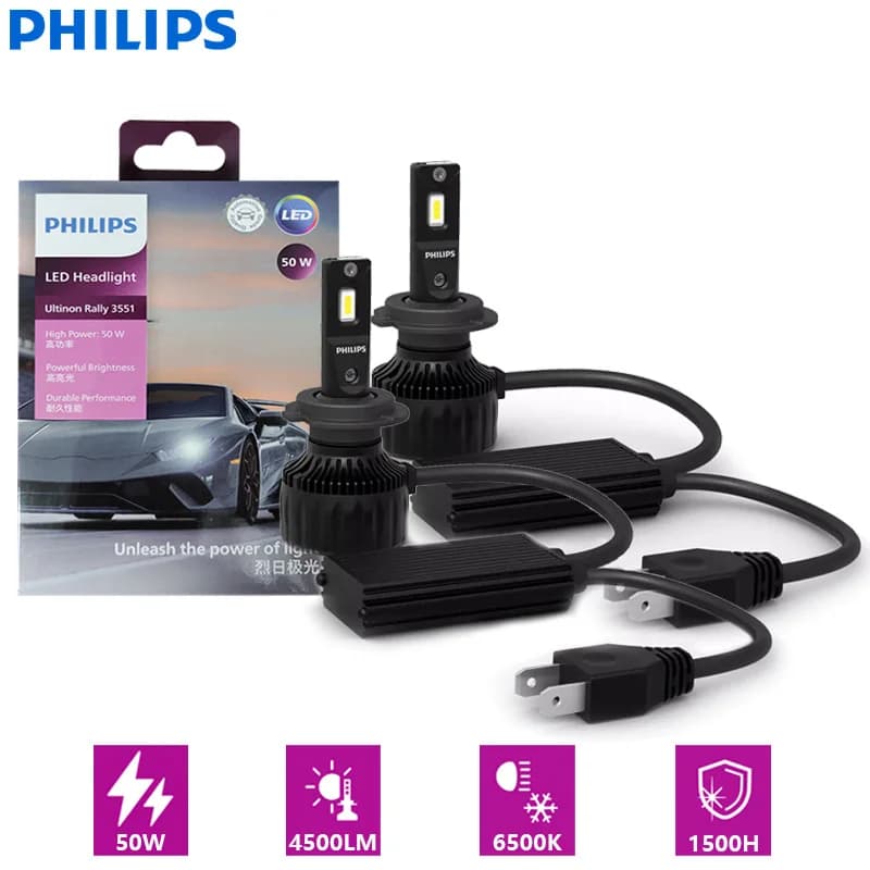 فيليبس ألتنيون رالي 3551 H7 H4 H11 HB3 HB4 HIR2 LED كشاف 100 واط 9000 لومن طاقة عالية سوبر مشرق كشاف سيارة 6500K مصابيح بيضاء
