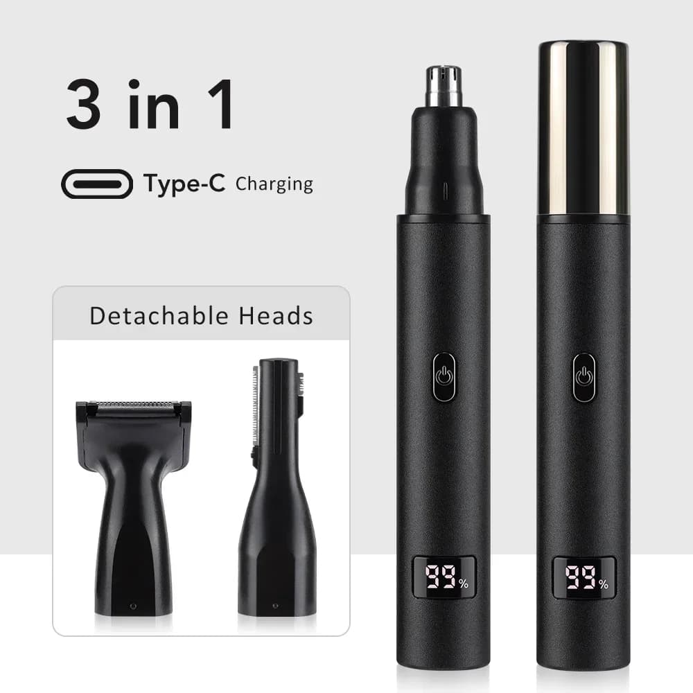 ماكينة تشذيب شعر الأنف والأذن والحاجب 3 في 1 للرجال شاشة رقمية محمولة دوران 360 درجة آمنة بلا ألم