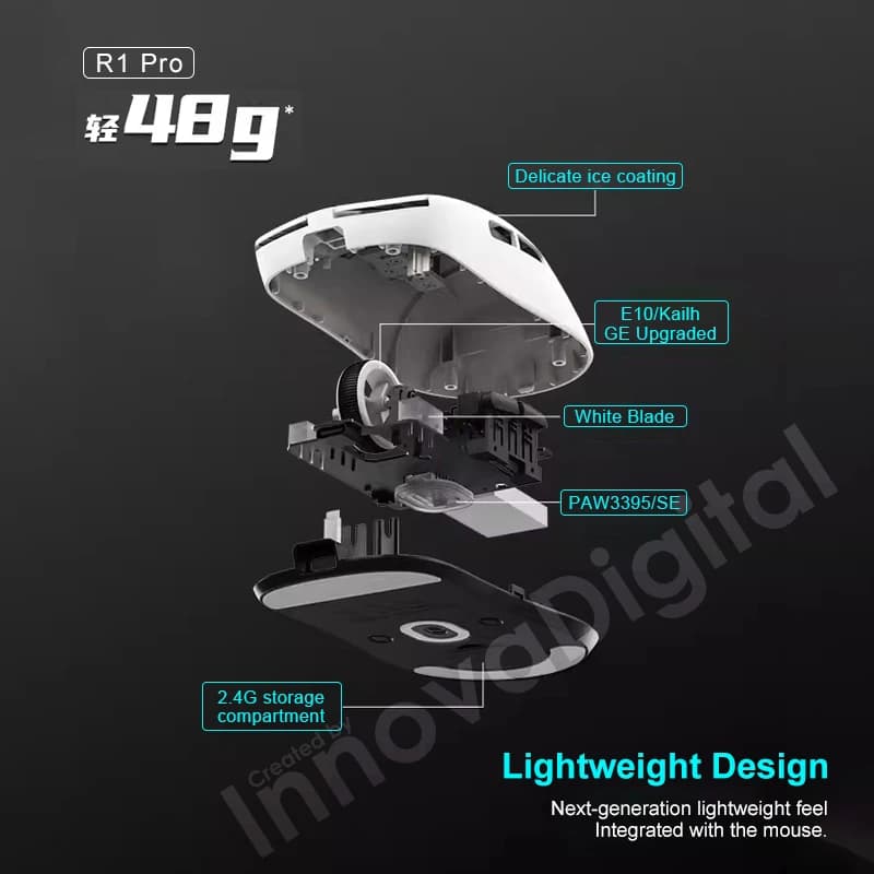 فأرة ألعاب لاسلكية ATK VXE Dragonfly R1 Pro MAX مع مستشعر PAW3395 R1 SE Plus، فأرة مخصصة للرياضات الإلكترونية وألعاب إطلاق النار، قابلة لإعادة الشحن وخفيفة الوزن - 2