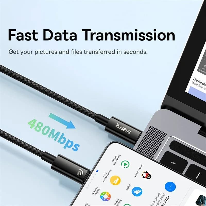 كابل Baseus 240 واط USB C لهاتف iPhone 17 و16 و15 بلس برو ماكس شحن فائق لجهاز Macbook شاحن سريع كابل Type C لاجهزة Xiaomi و Samsung - 5