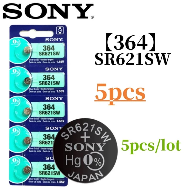 5pcs Original SONY AG1 364 Battery SR621SW SR621 364 LR621 364A AG1 SR621W S621 LR60 164 D364 silver oxide Batteria Battey