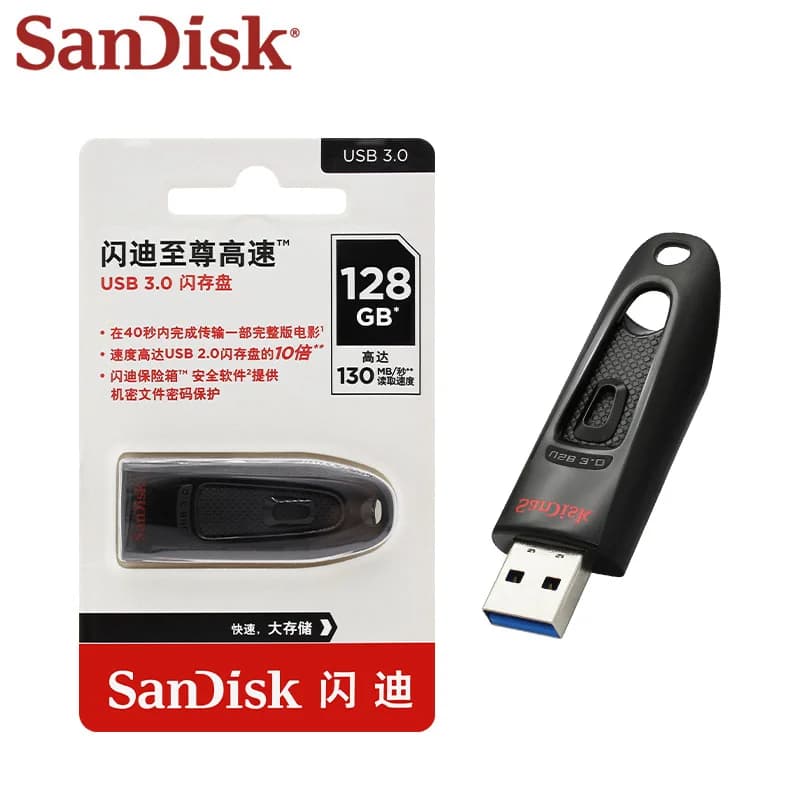 Black PenDrive CZ48 SanDisk 100% Original USB 3.0 Flash Drive Flash Memory Stick 16GB 32GB 64GB 128GB 256GB 512GB Max 130Mb/s - 6