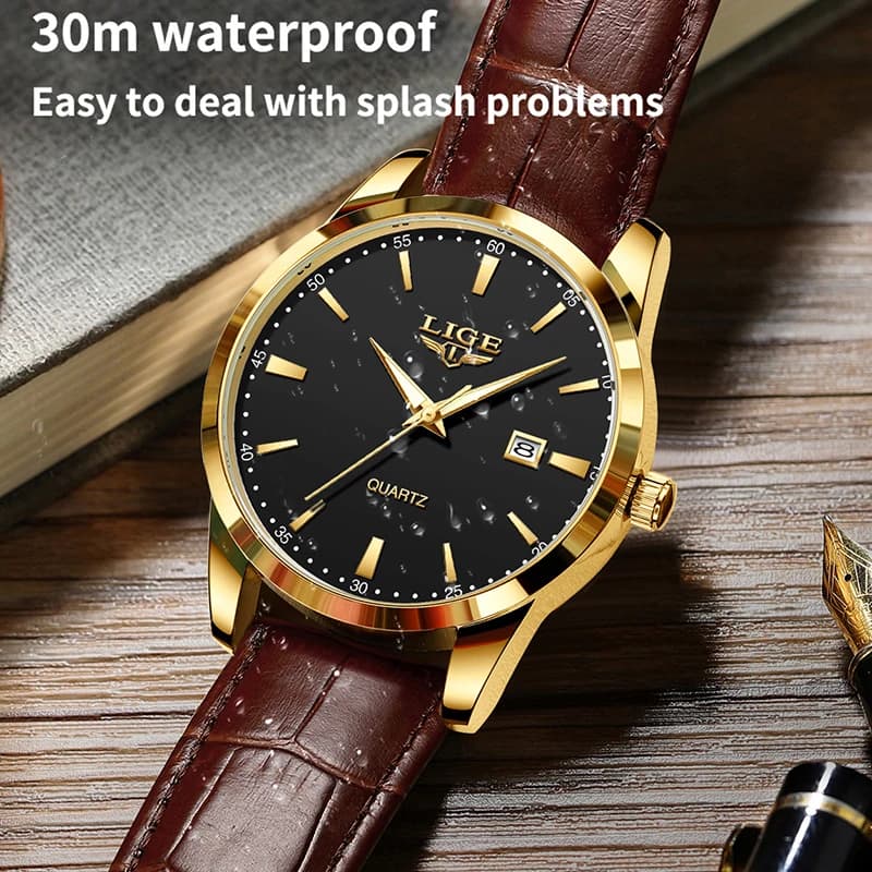 LIGE Mens Watches Top Brand Luxury Military Quartz Watch for Men Fashion Leather Waterproof Sports Chronograph Montre Homme+BOX - 4