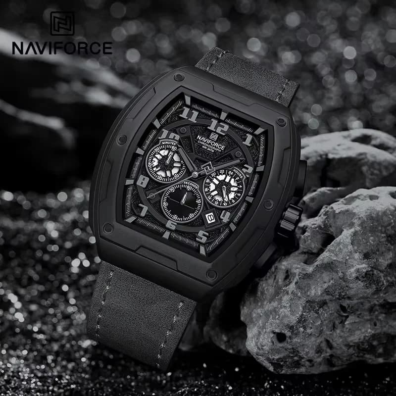 ساعة NAVIFORCE الفاخرة للرجال رياضية كوارتز كرونوغراف 24 ساعة مقاومة للماء ساعات يد بعرض التاريخ ريلوج هومبر - 5