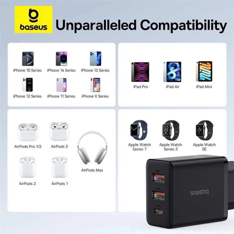 شاحن يو اس بي من بايسوس بقوة 30 واط QC3.0 PD3.0 Type C PD شحن سريع 3 منافذ شاحن هاتف سريع لهواتف آيفون 15 14 13Pro ماكس وشاومي وسامسونج - 6