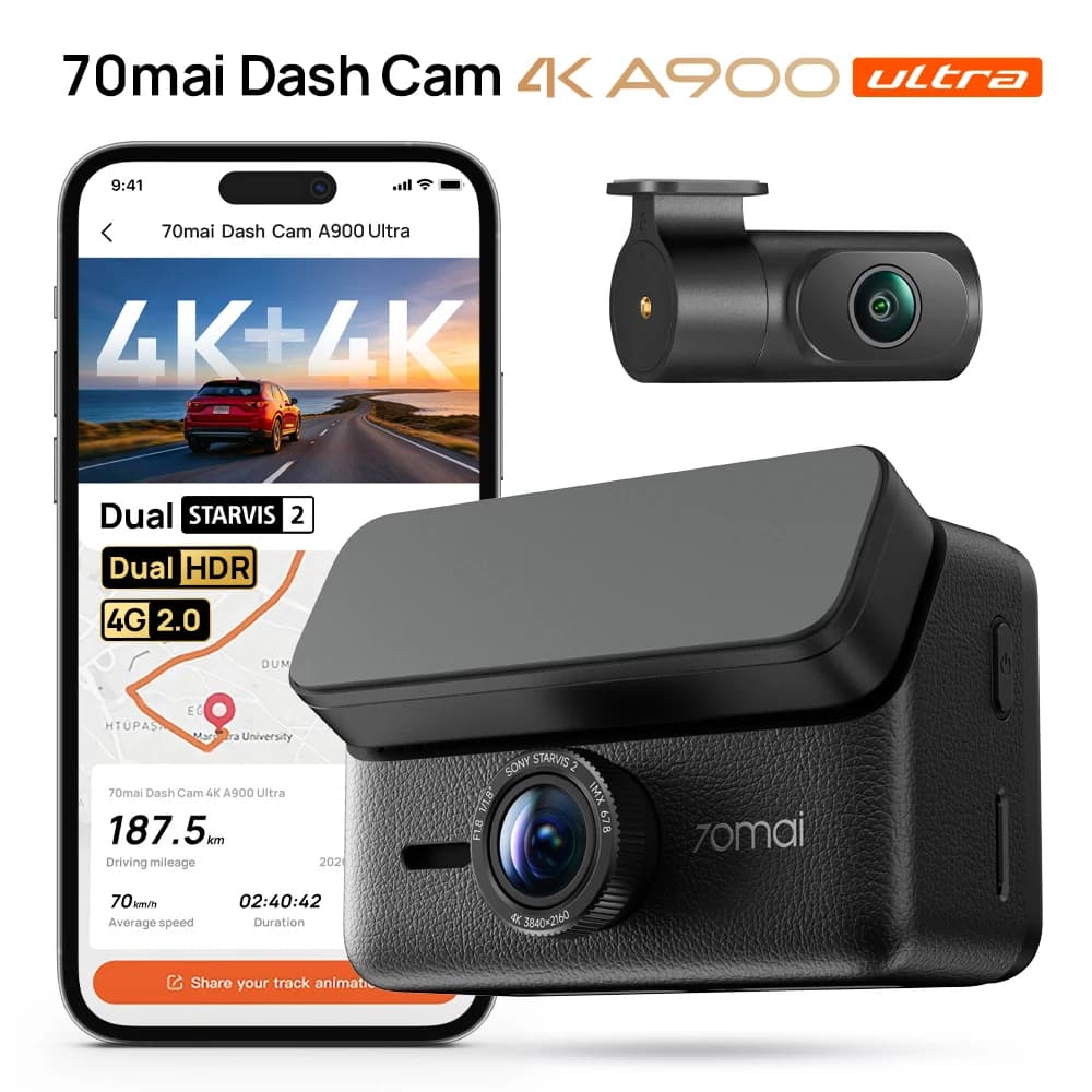 70mai كاميرا سيارة مزدوجة 4K A900 طقم خاص IMX678+IMX678 تحكم صوتي 4G LTE