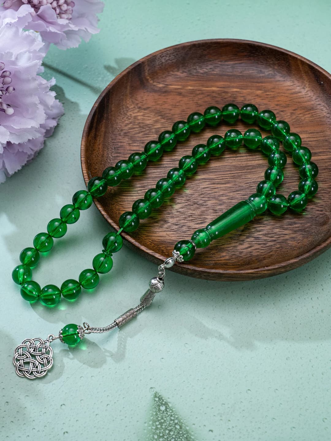 1 Islamic prayer counting bracelet | 45 acrylic beads | Rotatable silver Arabic pattern pendant | Unisex prayer tool - 5