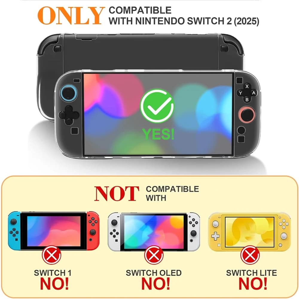 غطاء صلب شفاف للكمبيوتر الشخصي لوحدة تحكم Nintendo Switch 2، غطاء واقي مقسم لأكسسوارات Switch 2 - 2