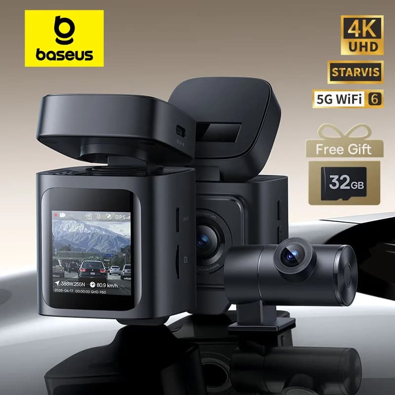 كاميرا داش Baseus VD1 Pro بدقة 4K و1080 بكسل، مع مستشعر سوني، ADAS، واي فاي 6، GPS، ورؤية ليلية STARVIS، ومراقبة وقوف السيارات 24 ساعة
