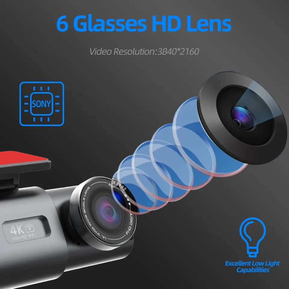 داش كام 4K UHD تسجيل كاميرا سيارة DVR للرؤية الليلية مسجل فيديو المدمج في واي فاي دعم GPS 24H وقوف السيارات - 3