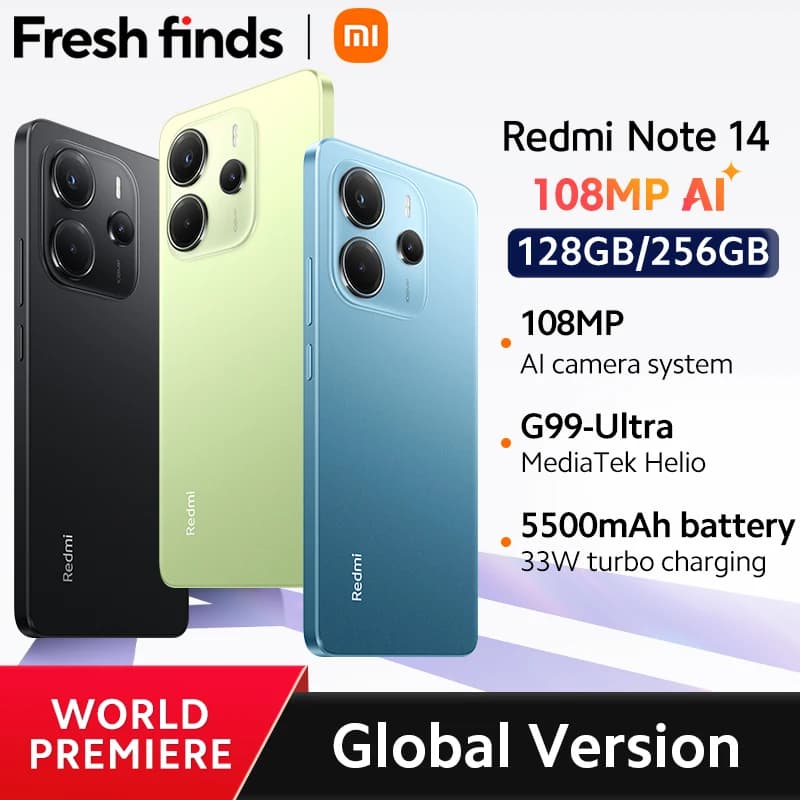 【العرض العالمي الأول】الإصدار العالمي Xiaomi Redmi Note 14 معالج MediaTek Helio G99 - كاميرا فائقة 5500 مللي أمبير 6.67 بوصة شاشة AMOLED بمعدل تحديث 120 هرتز 108 ميجابكسل أ