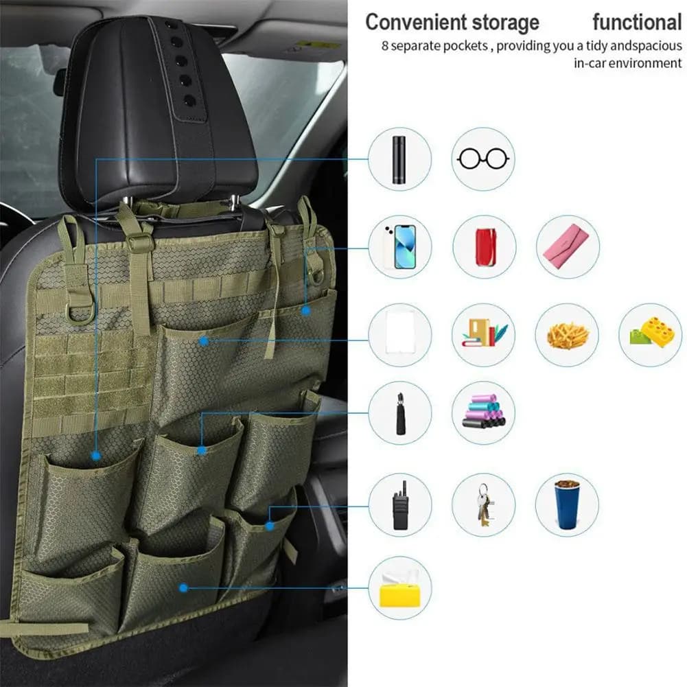 Universal Vehicle Seat Back Organizer Military Style Camo Storage Bag with 7 Pockets Tactical Auto Organizer for Car Truck SUV - 4