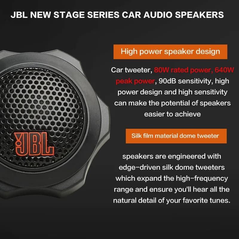 سماعة سيارة JBL تويتر بغشاء حريري مادة علوية كرة طاقة 640 واط صوت واضح ستيريو محيطي تويتر متوسط المدى - 2