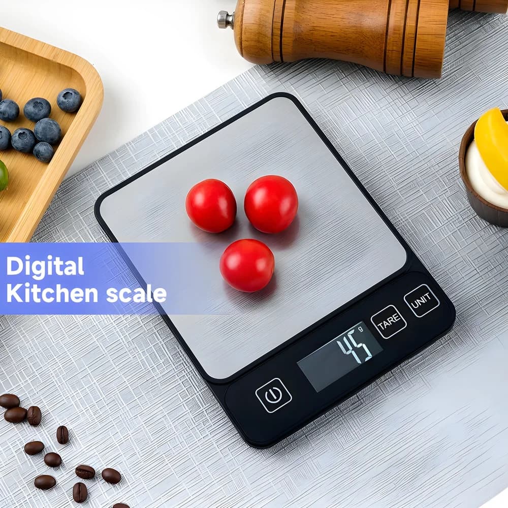 ميزان مطبخ 10 كجم، شاشة LCD رقمية، ميزان طاولة إلكتروني، موازين وزن جرام للخبز، ميزان طعام صحي شخصي - 3