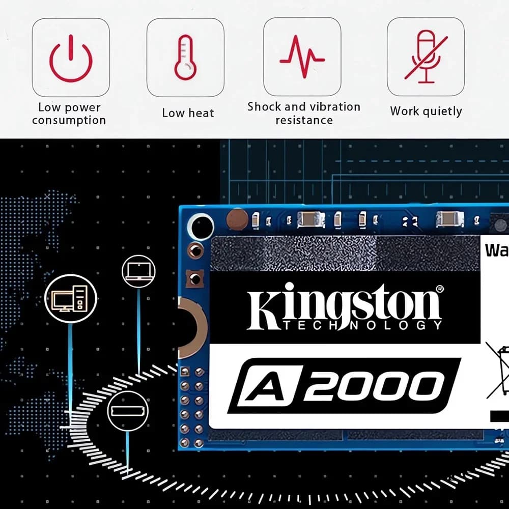 Kingston SSD A2000 NVMe PCIe M.2 2280 250GB 500GB 1TB Internal Solid State Drive Hard Disk For PC Notebook Desktop - 2