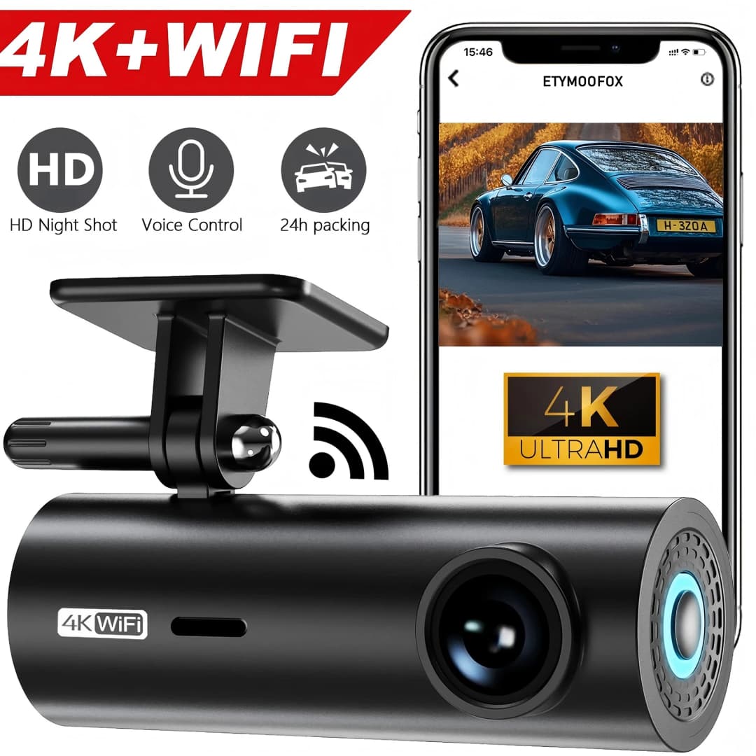 كاميرا لوحة قيادة السيارة صندوق أسود مسجلات فيديو القيادة بدقة 4K WiFi كاميرا أمامية صغيرة مراقبة ركن السيارة على مدار 24 ساعة